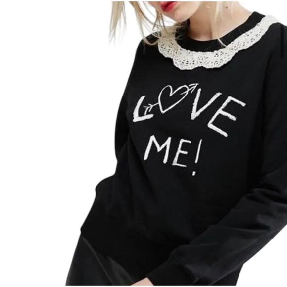 Love Moschino Lace Crochet Collar Wool Black Love Me Graphic Sweatshirt Size 4 - Picture 2 of 8